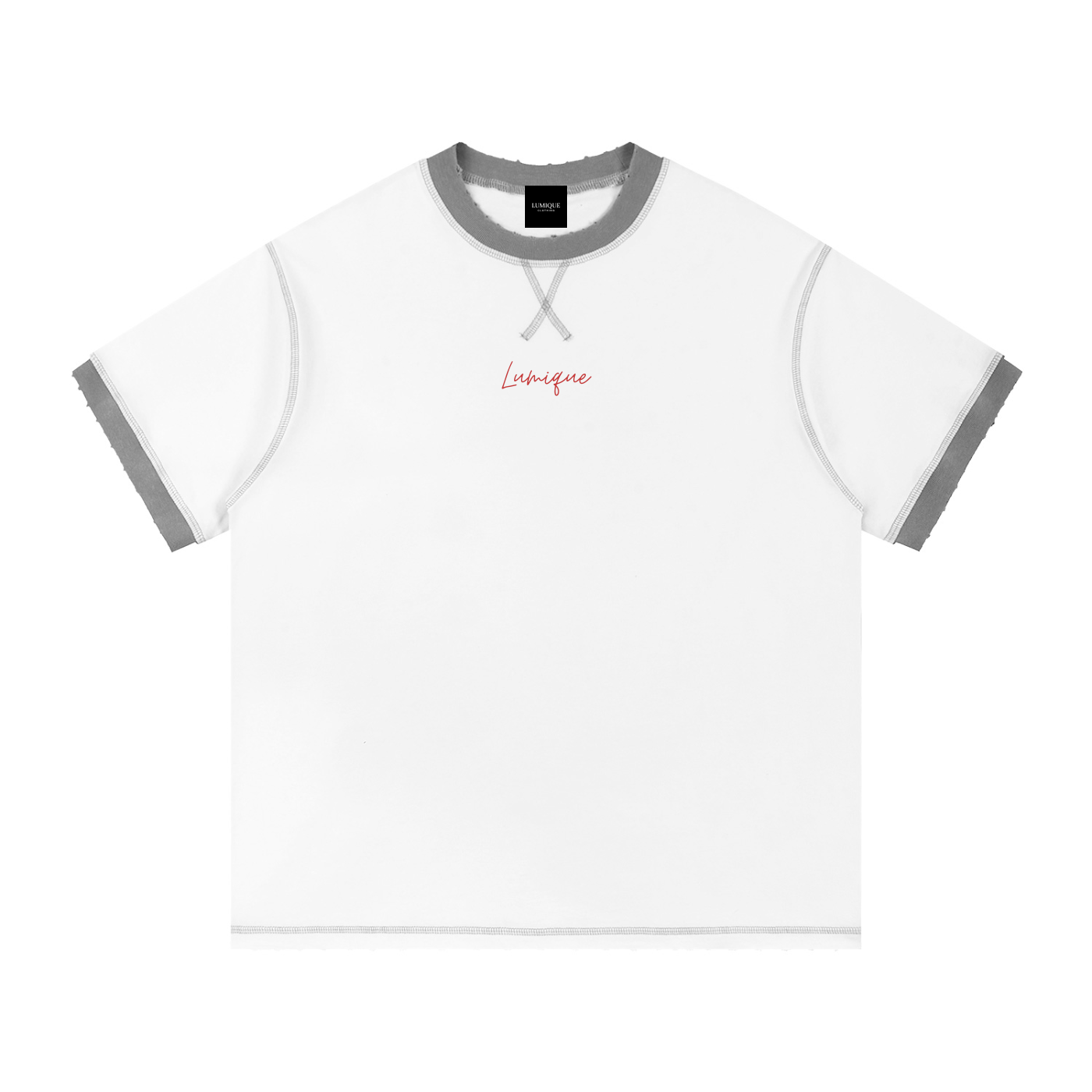 Lumique - Red Script Archive Contrast-Stitch Tee