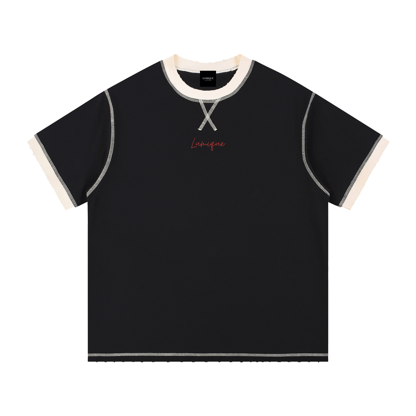 Lumique - Red Script Archive Contrast-Stitch Tee