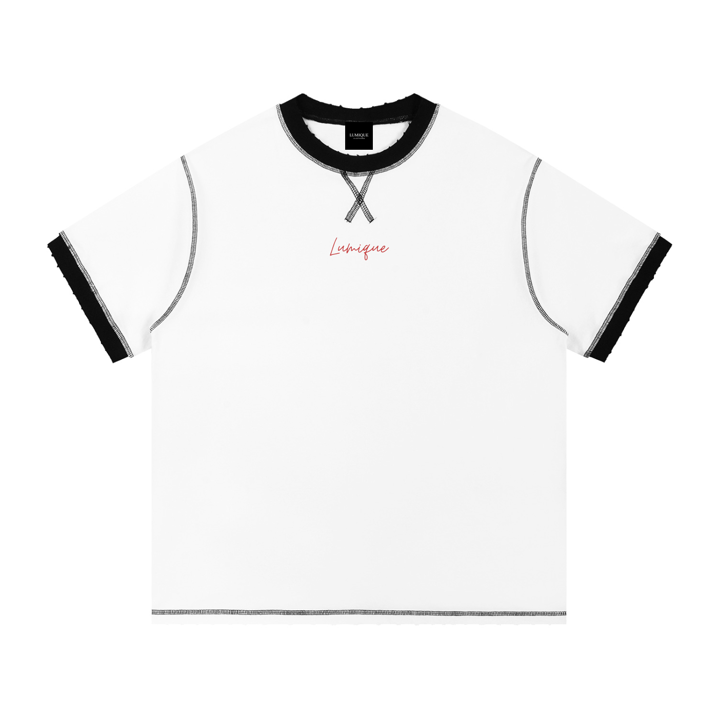 Lumique - Red Script Archive Contrast-Stitch Tee