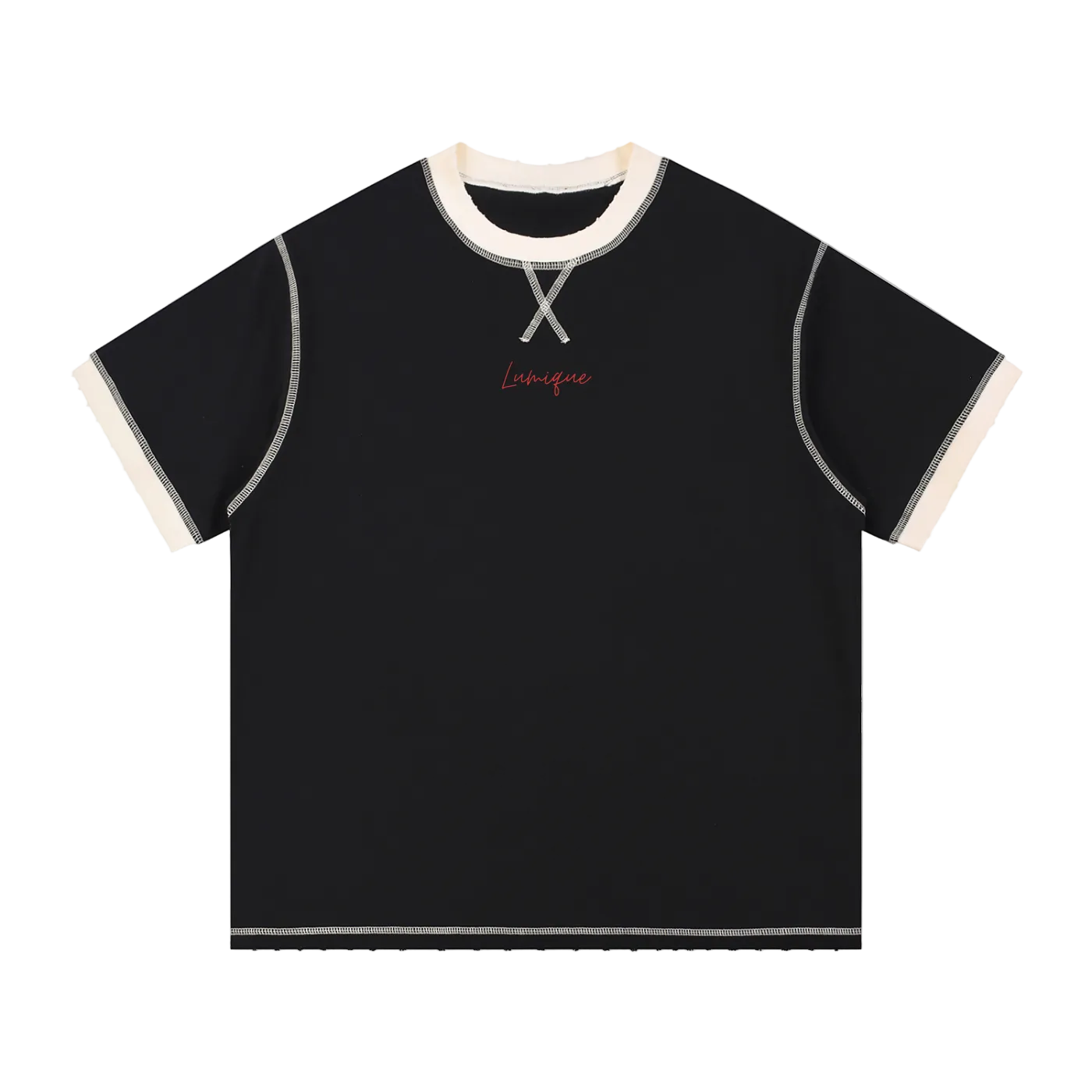Lumique - Red Script Archive Contrast-Stitch Tee